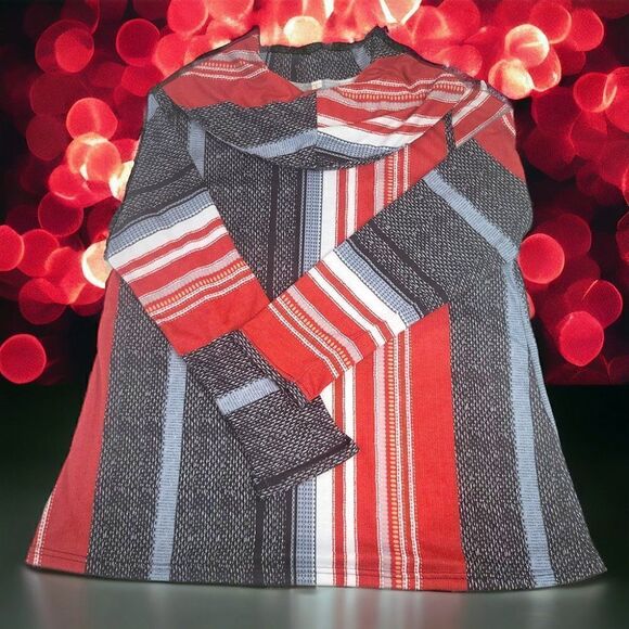 Red gray Serape stripes pattern long cowl neck top - Picture 3 of 5